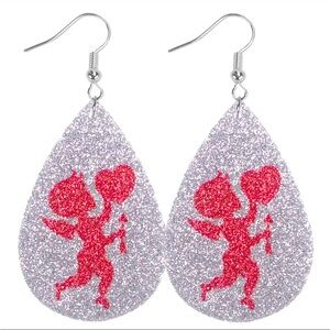 Cupid Glitter Vegan Leather Earrings Teardrop Shape